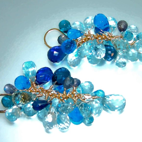 Blue Topaz Apatite Kyanite Aquamarine briolette Blue Gemstones Earrings - Picture 5 of 5